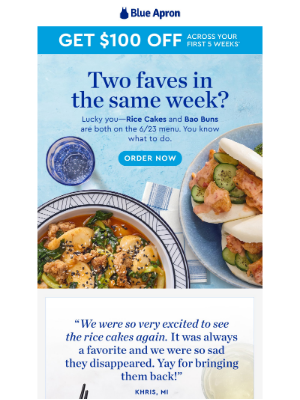 Blue Apron - TWO FAVES: Rice cakes AND bao buns!