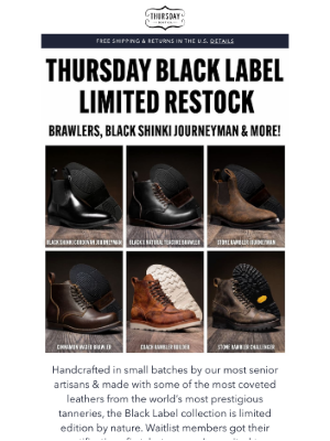 Thursday Boot Company - Black Label Restocks: Brawlers & More!