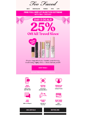 Too Faced Cosmetics - Final Call: 25% Off Travel Size Icons