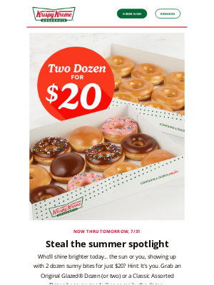 Krispy Kreme Doughnuts - Sunshine’s good. 2 dozen sunny bites are better.