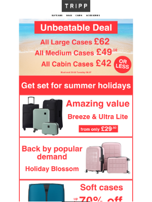 Get Summer Ready With Our Unbeatable Deal! All Larges £62, All Mediums £49.50, All Cabins £42