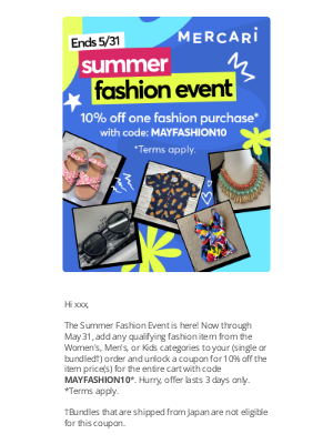 Mercari - ✨ Score wallet-friendly fashion during the Summer Fashion Event. Ends 5/31.