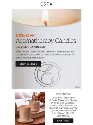 ESPA (United Kingdom) - 50% off Aromatherapy Candles