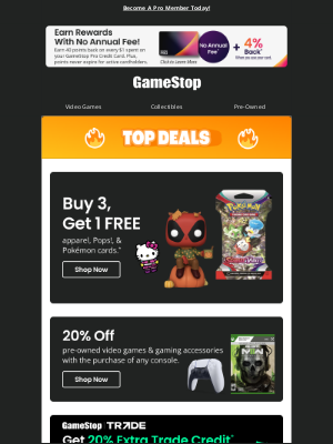 GameStop - 😎 Buy 3, Get 1 FREE apparel, Pops!, & Pokémon cards!