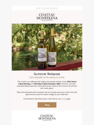 Chateau Montelena Winery - Two New Summer Releases