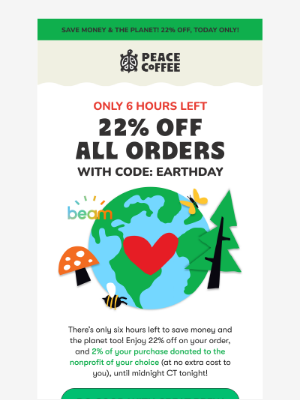 Peace Coffee - 🌎6 hours left to save money and the planet too!