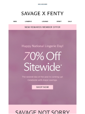 Savage X Fenty - National Lingerie Day + 70% OFF Sitewide!