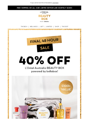 bellabox (AU) - 🔥Final 48hrs for 40% off L'Oréal Australia Beauty Box 🔥