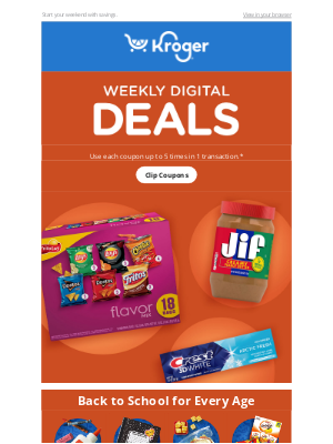 The Kroger Co. - Just In: New Friday Deals 💨 | New Weekly Digital Coupons 😃 | Back to School