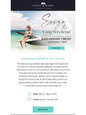 Couples Resorts - Celebrate MDW with a $500 Flight Credit + $200 Resort Credit!