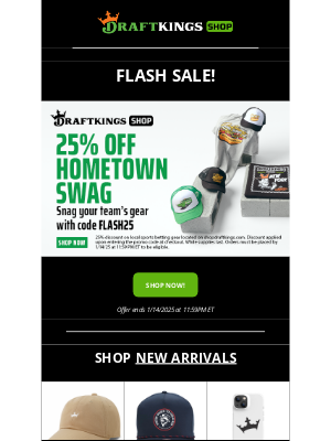 DraftKings - 25% Off Hometown Swag Flash Sale