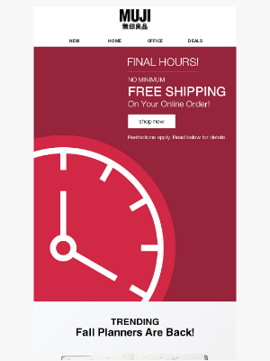 MUJI - FREE SHIPPING ends tonight! 🚨