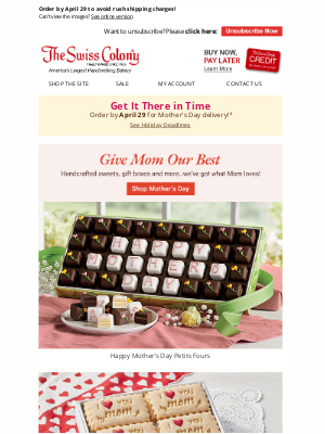 The Swiss Colony - Time Is Running Out to Save on Mother’s Day Shipping