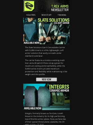 T.REX ARMS - NEW: Armor Options | Slate Solutions IIIA + Integris Ceramic Plates