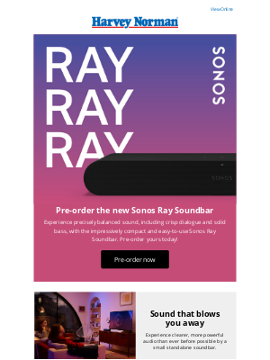Harvey Norman (AU) - Pre-order now! New Sonos Ray Soundbar