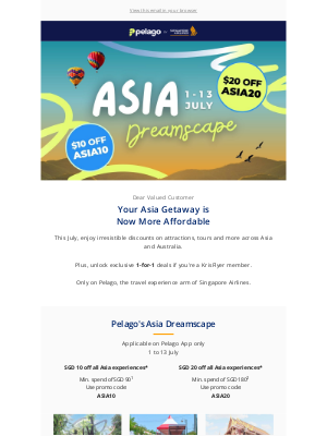 Singapore Airlines - Your Asia Getaway: SGD 20 off, 1-for-1s & more!