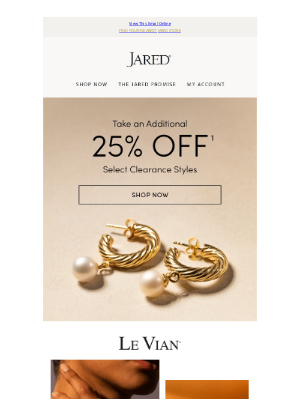 Jared - Take an Additional 25% Off* Select Clearance Styles!