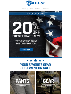 Galls - Go Time: 4th of July Sitewide Sale Starts Now!