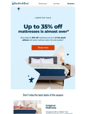 BedInABox - 3 more days to shop Labor Day savings.