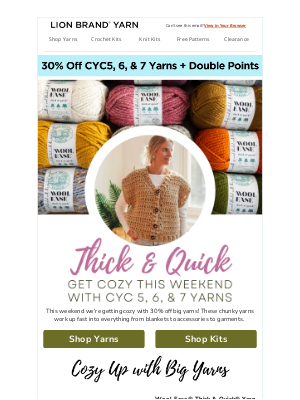 Lion Brand Yarn - Get Cozy With 30% Off Big Yarns!