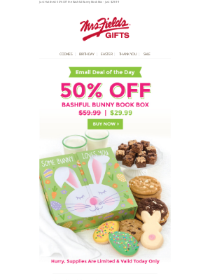 Mrs. Fields - Deal of the Day: 50% Off 🐰