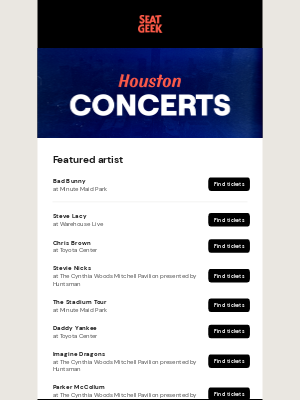 SeatGeek - Coming to Houston: Bad Bunny, Steve Lacy, Chris Brown and more!