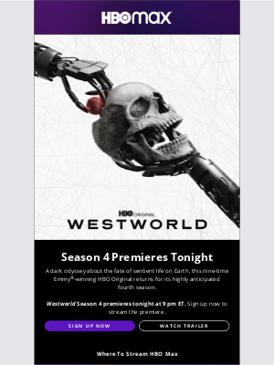 HBO Max - TONIGHT: Westworld Season 4 premiere.