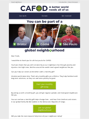 CAFOD (Catholic Agency for Overseas Development) (United Kingdom) - Could you be a good neighbour, Frank?
