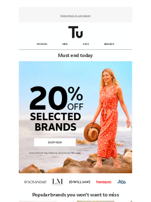 📣 Ends today… 20% off Brands