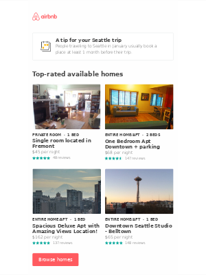 Airbnb - Travel tip: Book your Seattle trip at least 1 month in advance