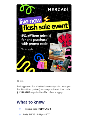 Mercari - 5% off item price(s)* | Live now: Flash Sale Event! ⚡