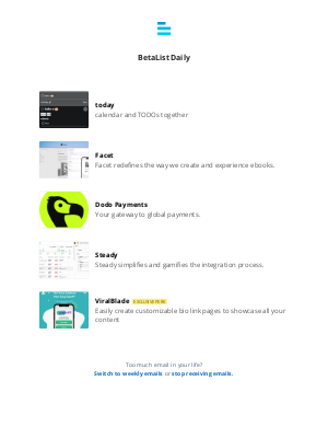 Beta List - today, Facet, Dodo Payments, Steady, and ViralBlade