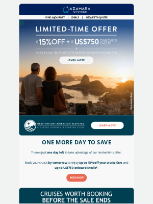 Azamara Club Cruises - ONE DAY LEFT to Save on Your Next Cruise