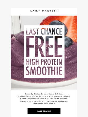 Daily Harvest - LAST CALL: Free high protein smoothie