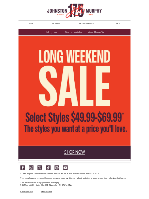 Johnston & Murphy - Starts NOW: The Long Weekend SALE 🎉
