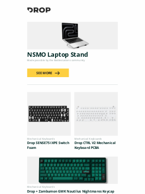 Massdrop - NSMO Laptop Stand, Drop SENSE75 IXPE Switch Foam, Drop CTRL V2 Mechanical Keyboard PCBA and more...