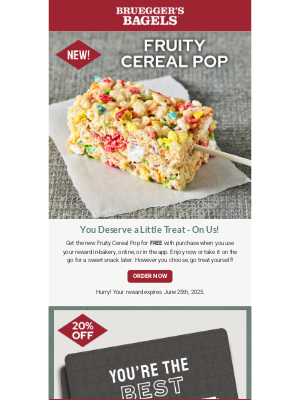 Bruegger's Bagels - FREE Fruity Cereal Pop Reward 🎆