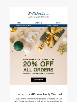 BeltOutlet.com - Unwrap the Gift You Really Wanted With 20% Off!