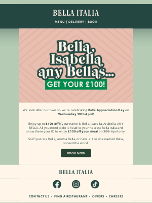Bella Italia (United Kingdom) - £100 off for all Bellas? 😱