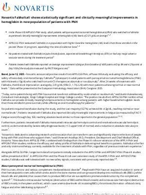 Novartis - Novartis Fabhalta® shows statistically significant and clinically meaningful improvements in hemoglobin in new population of patients with PNH
