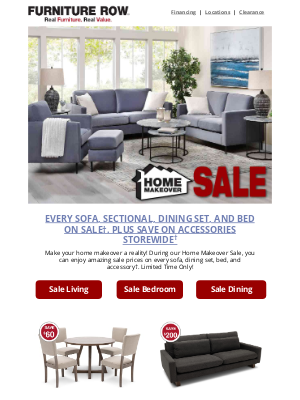Furniture Row - Makeover Sale—Save on every bed, sofa, sectional, and dining group†