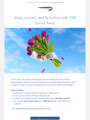 British Airways (United Kingdom) - Heath, time's running out to collect up to 25% bonus Avios​