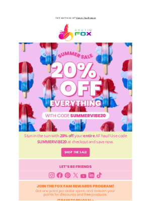 Arctic Fox - Summer Starts with 20% Off!