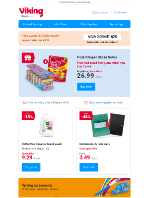 Viking Direct (United Kingdom) - Post-it sticky notes with free Red Band winegums