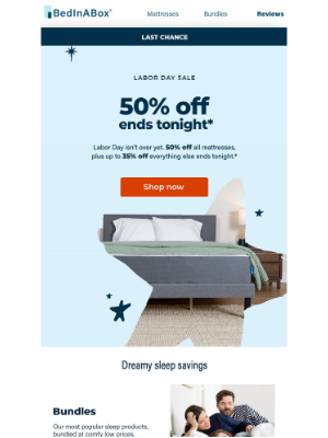 BedInABox - Final hours for 50% off all mattresses!