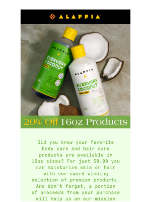 Alaffia - Sale: 20% Off All 16oz Products