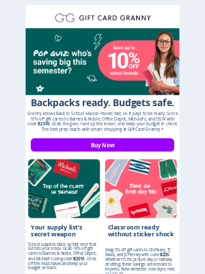Gift Card Granny - Pop quiz: who’s saving 10% this semester? 📚