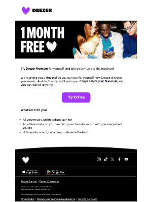 Deezer - 1 month free right now 🔥