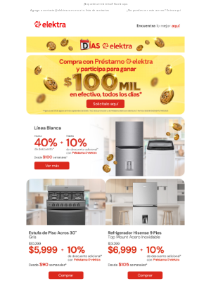 Elektra (Mexico) - 🛍️Último día para ganar $100 mil pesos* 💰 Hasta -55% de descuento + hasta 10% adicional*✨