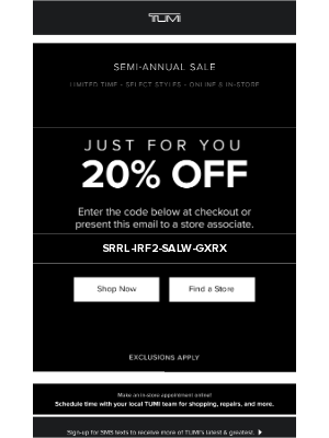 TUMI - Extra 20% Off Sitewide & In Stores